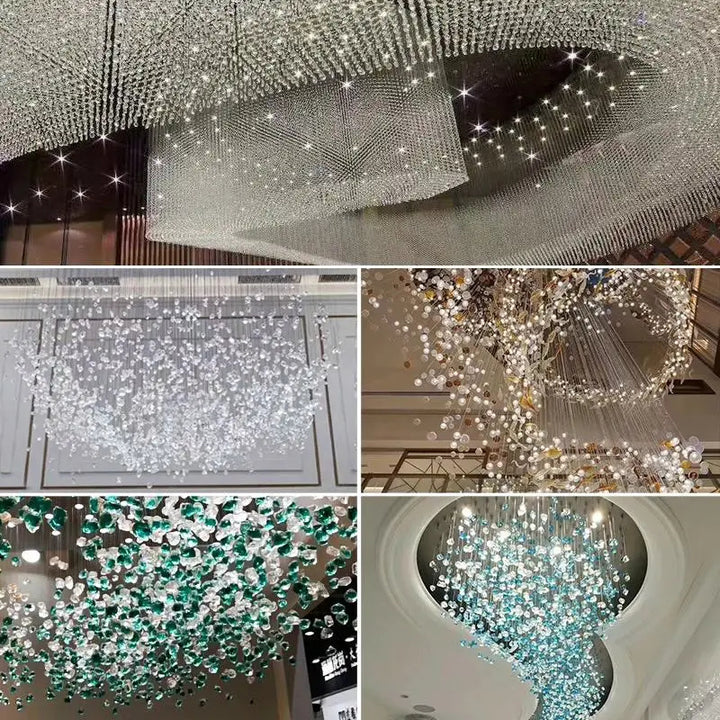 Rotating Staircase Crystal Chandelier Lighting Decoration Living Pendant Lamp Room Restaurant LED Luxury Modern Pendant Light