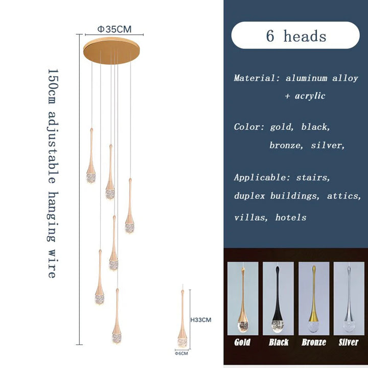 Minimalist Plated Champagne Gold Luxury Modern Chandeliers Suspended Mounted Led Pendant Lights