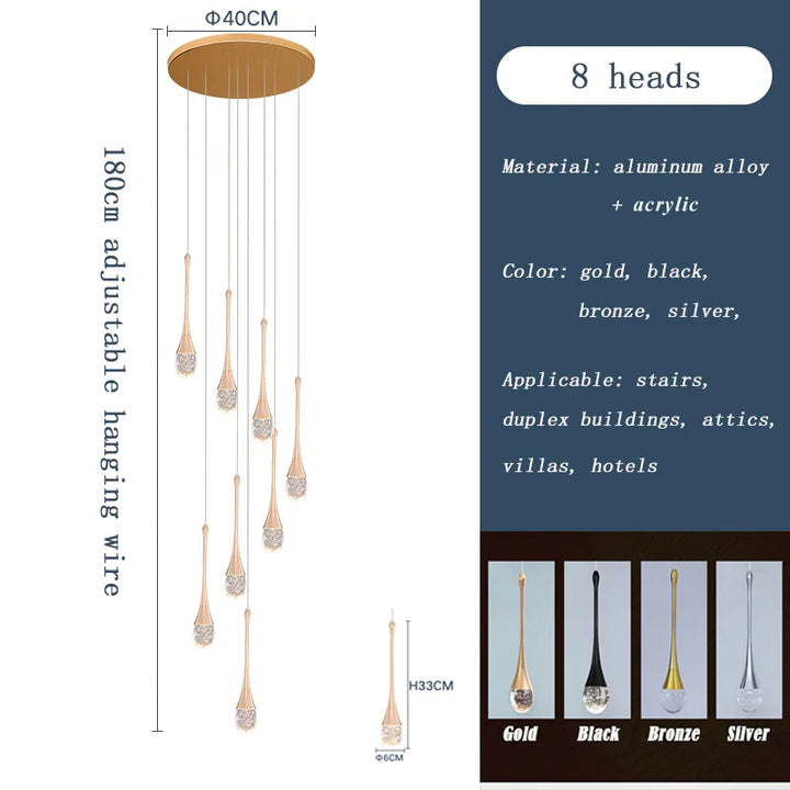 Minimalist Plated Champagne Gold Luxury Modern Chandeliers Suspended Mounted Led Pendant Lights