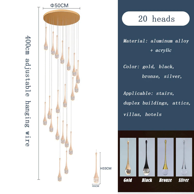 Minimalist Plated Champagne Gold Luxury Modern Chandeliers Suspended Mounted Led Pendant Lights
