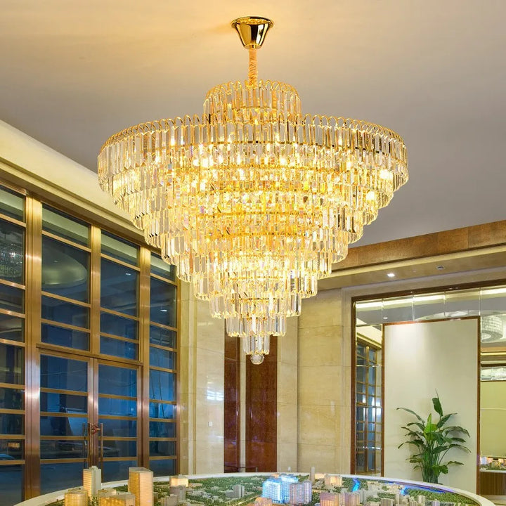 Nordic Modern Crystal Chandelier Golden Lighting High Ceiling Large LED Pendant Light