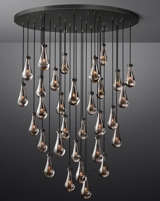 Modern Luxury Large Hanging Long Section Crystal Chandelier LED Glass 15 Golden 80 Modern Indoor Lighting Remote Control 360