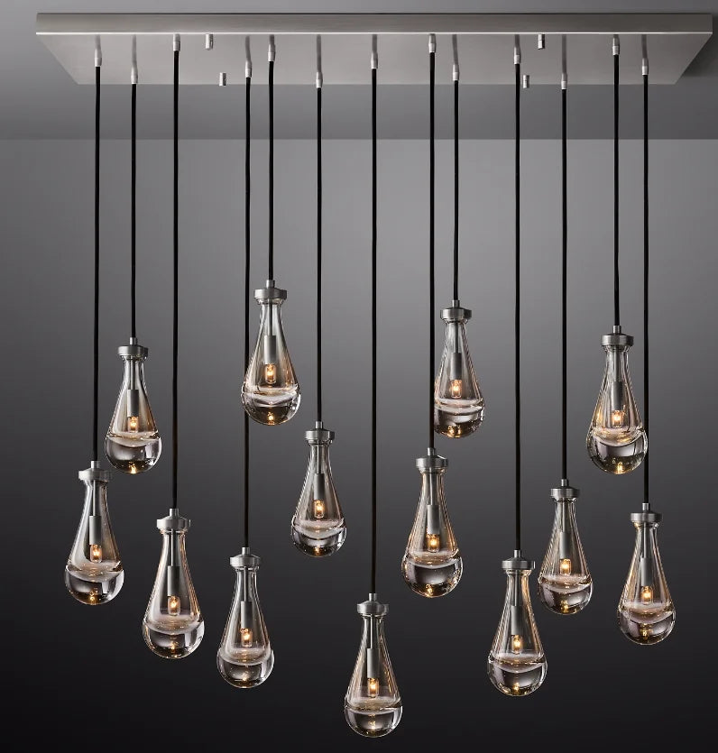 Modern Luxury Large Hanging Long Section Crystal Chandelier LED Glass 15 Golden 80 Modern Indoor Lighting Remote Control 360