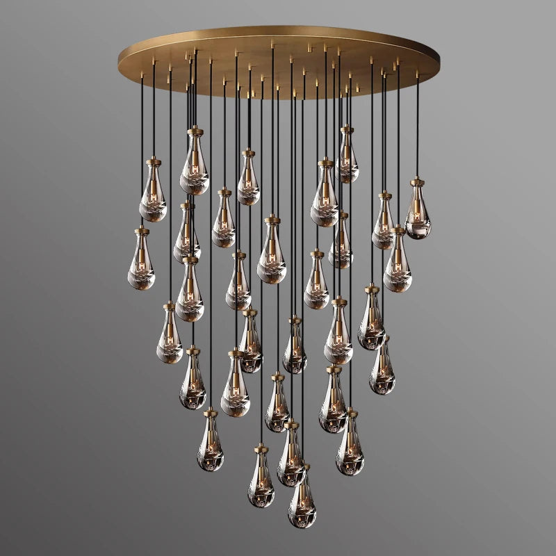 Modern Luxury Large Hanging Long Section Crystal Chandelier LED Glass 15 Golden 80 Modern Indoor Lighting Remote Control 360