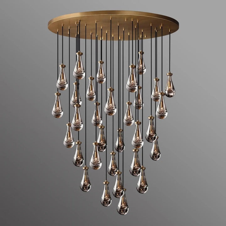 Modern Luxury Large Hanging Long Section Crystal Chandelier LED Glass 15 Golden 80 Modern Indoor Lighting Remote Control 360
