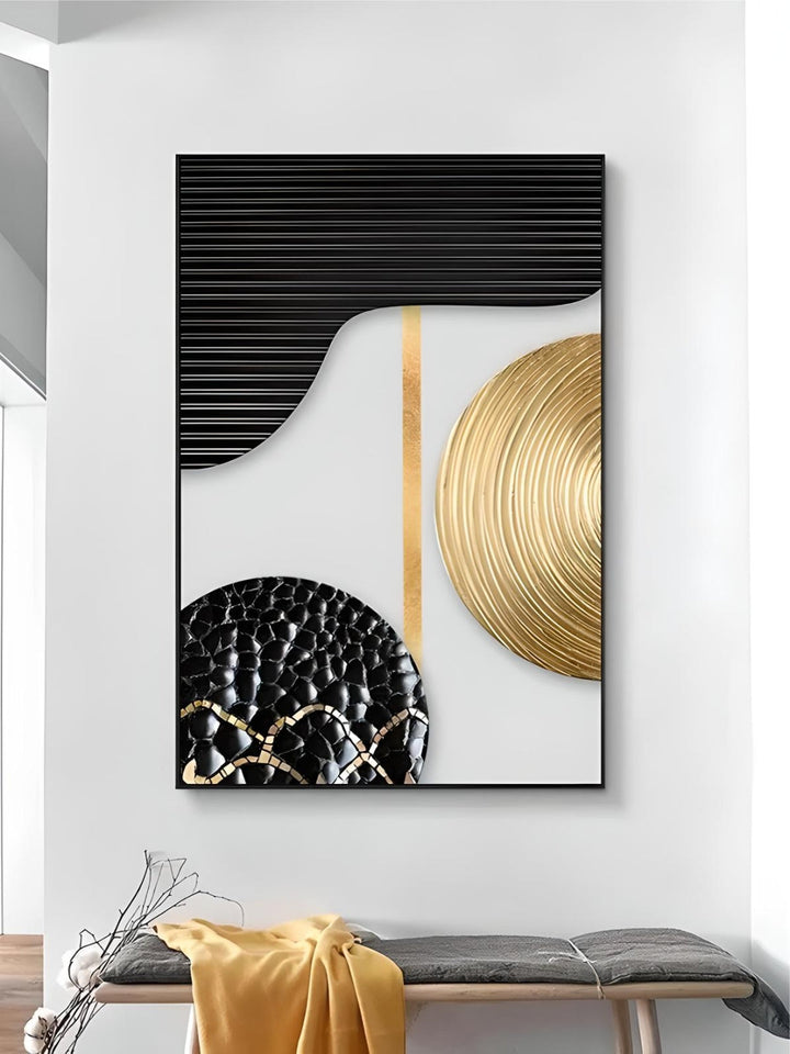 Modern Aesthetics Abstract Wall Art Fine Art Canvas Prints Black Grey Golden Geometry Pictures For Living Room Home Office Decor