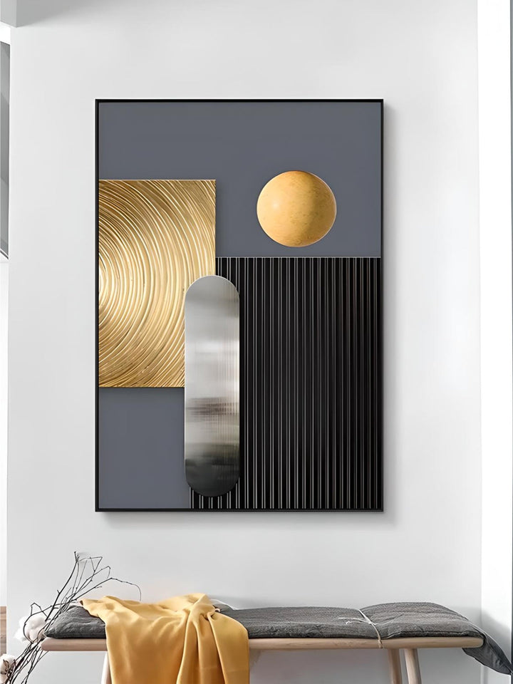 Modern Aesthetics Abstract Wall Art Fine Art Canvas Prints Black Grey Golden Geometry Pictures For Living Room Home Office Decor