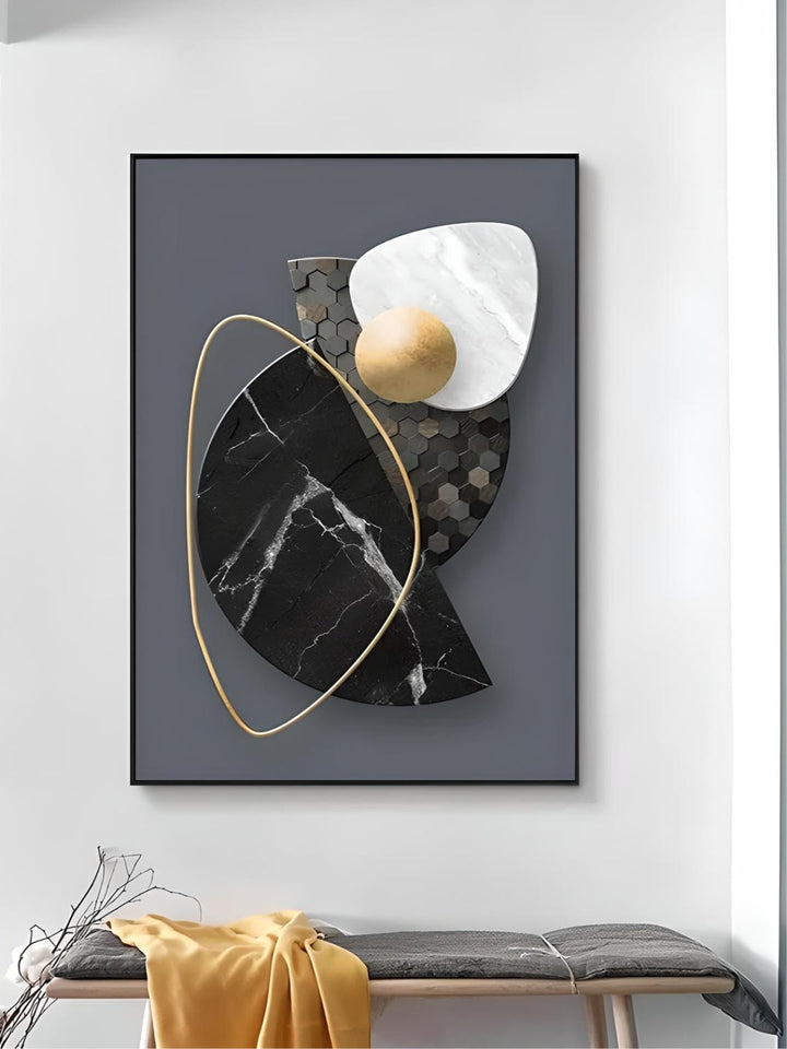 Modern Aesthetics Abstract Wall Art Fine Art Canvas Prints Black Grey Golden Geometry Pictures For Living Room Home Office Decor