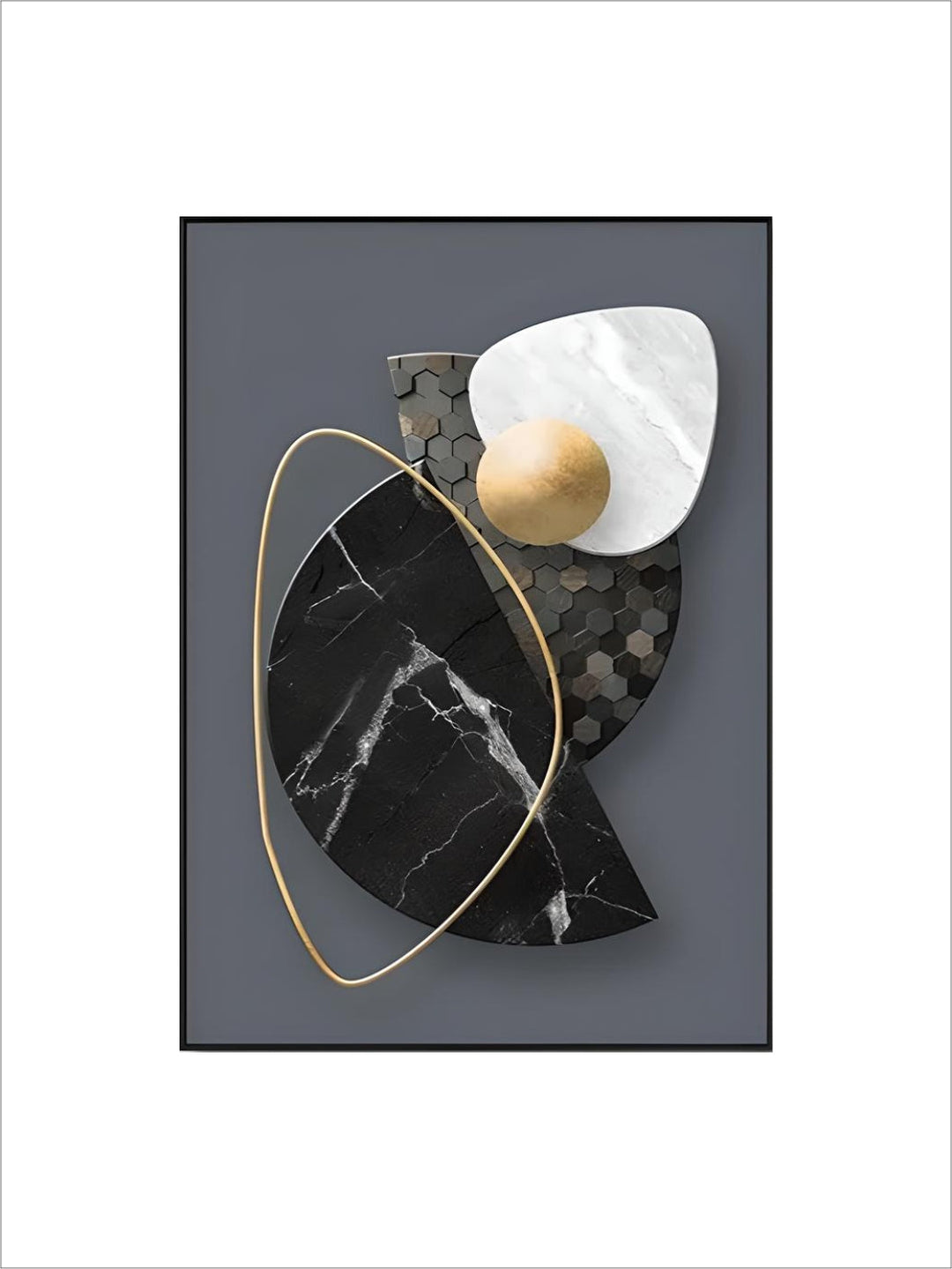 Modern Aesthetics Abstract Wall Art Fine Art Canvas Prints Black Grey Golden Geometry Pictures For Living Room Home Office Decor