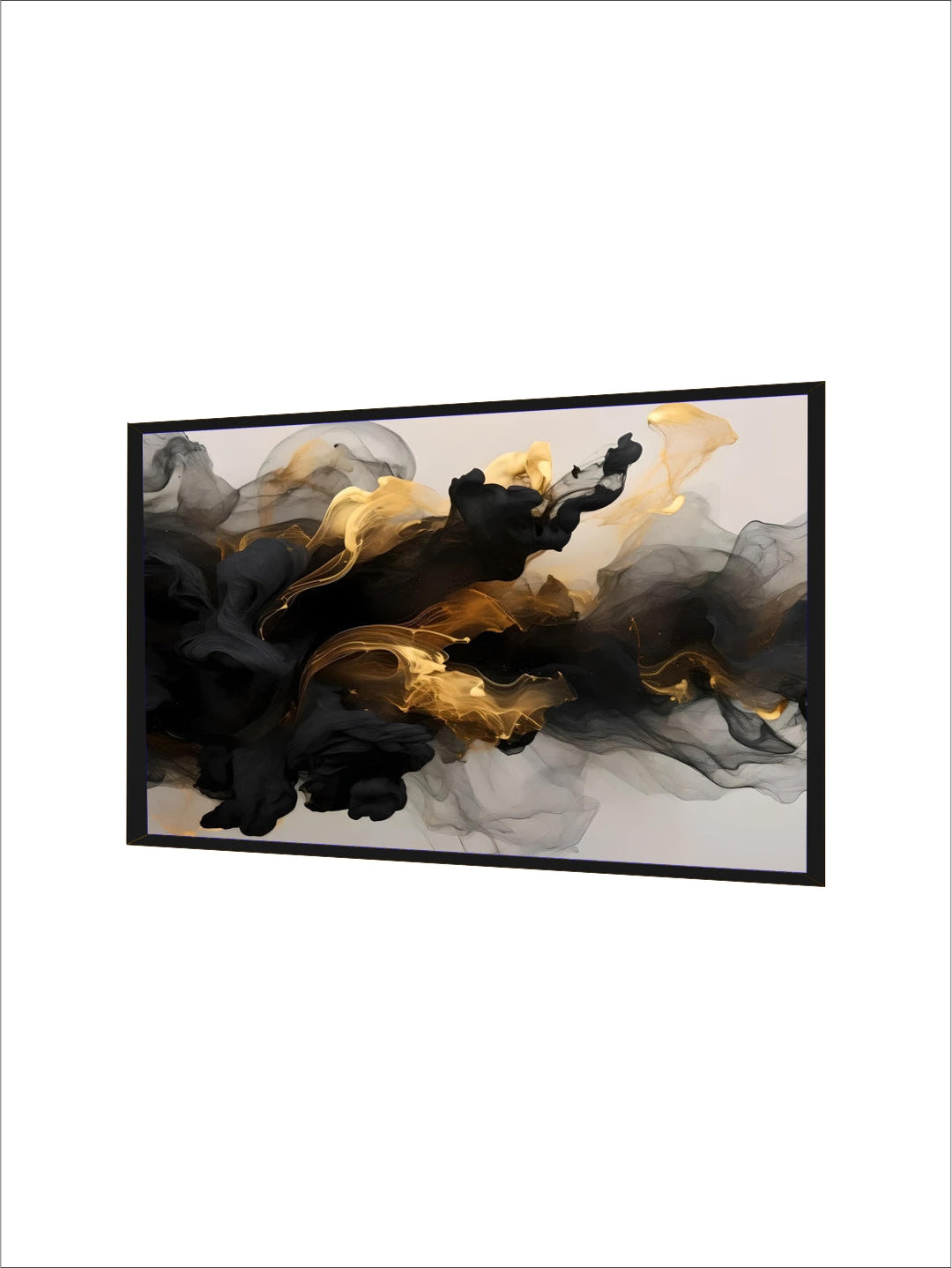 Modern Flowing Geometry Black Golden Abstract Wall Art Fine Art Canvas Prints Pictures For Living Room Dining Room Home Office Decor