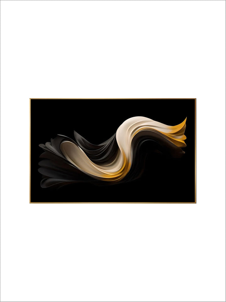 Modern Flowing Geometry Black Golden Abstract Wall Art Fine Art Canvas Prints Pictures For Living Room Dining Room Home Office Decor