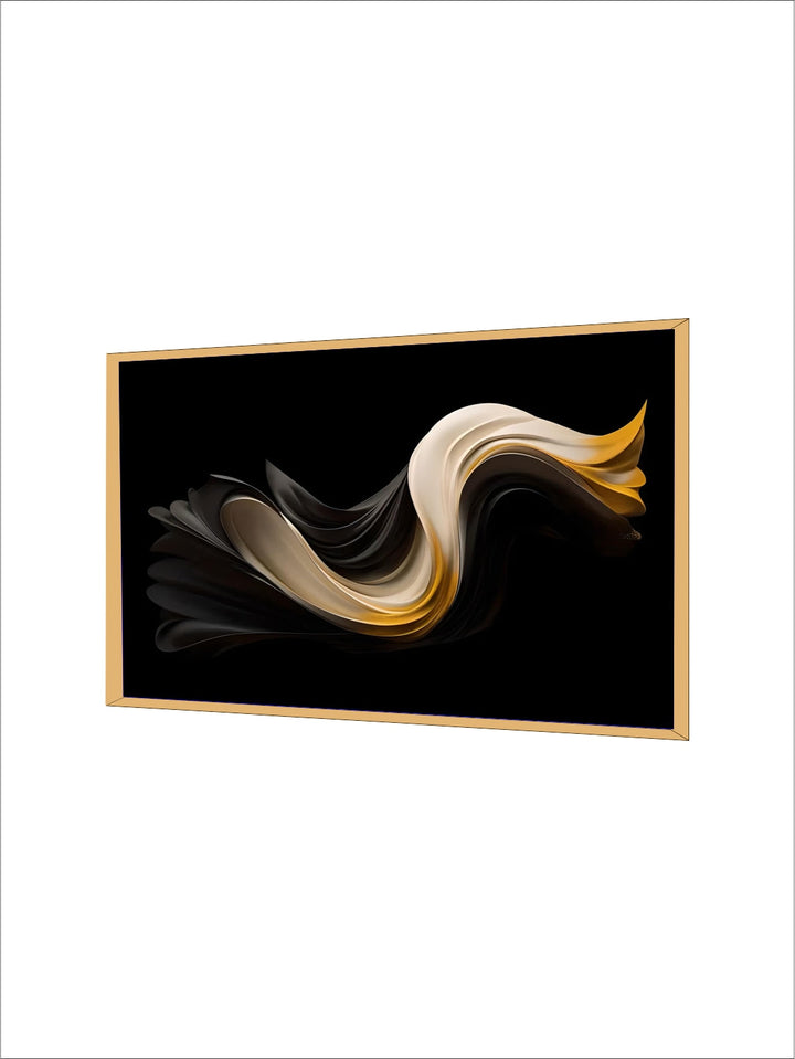 Modern Flowing Geometry Black Golden Abstract Wall Art Fine Art Canvas Prints Pictures For Living Room Dining Room Home Office Decor