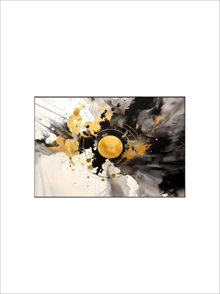 Modern Flowing Geometry Black Golden Abstract Wall Art Fine Art Canvas Prints Pictures For Living Room Dining Room Home Office Decor