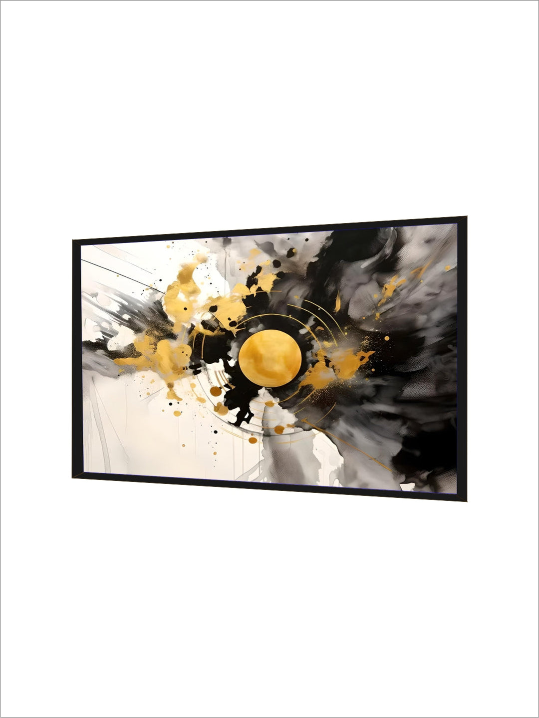 Modern Flowing Geometry Black Golden Abstract Wall Art Fine Art Canvas Prints Pictures For Living Room Dining Room Home Office Decor