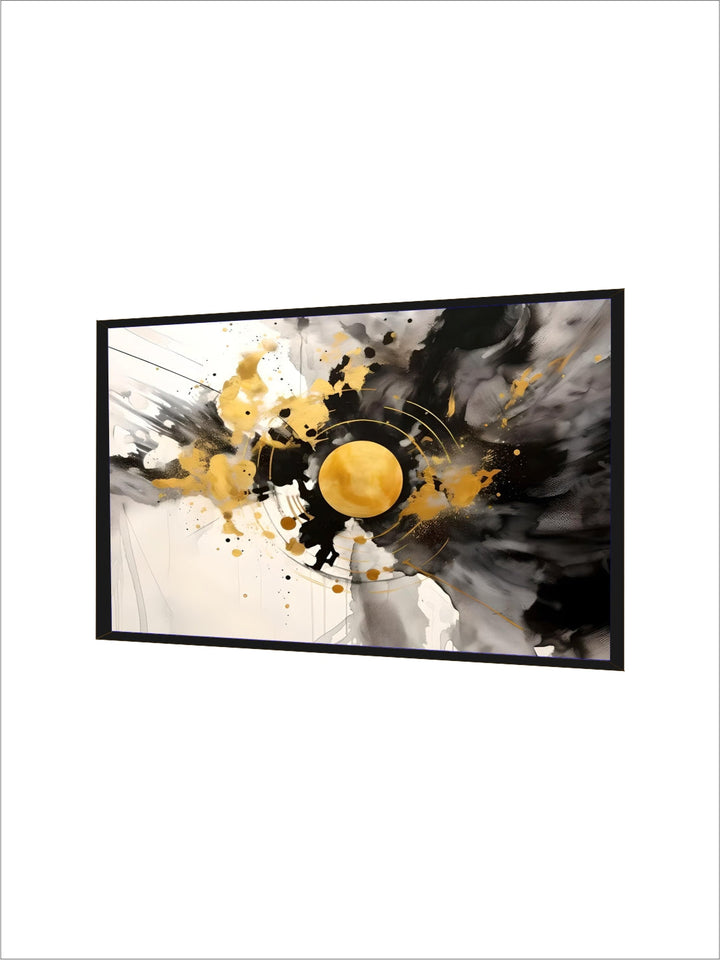 Modern Flowing Geometry Black Golden Abstract Wall Art Fine Art Canvas Prints Pictures For Living Room Dining Room Home Office Decor