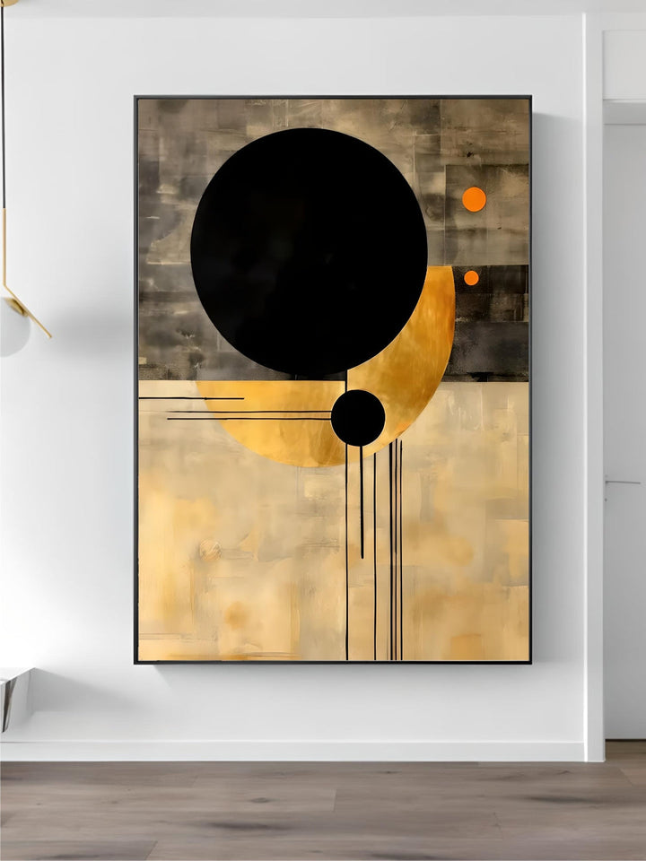 Modern Flowing Geometry Black Golden Abstract Wall Art Fine Art Canvas Prints Pictures For Living Room Dining Room Home Office Decor