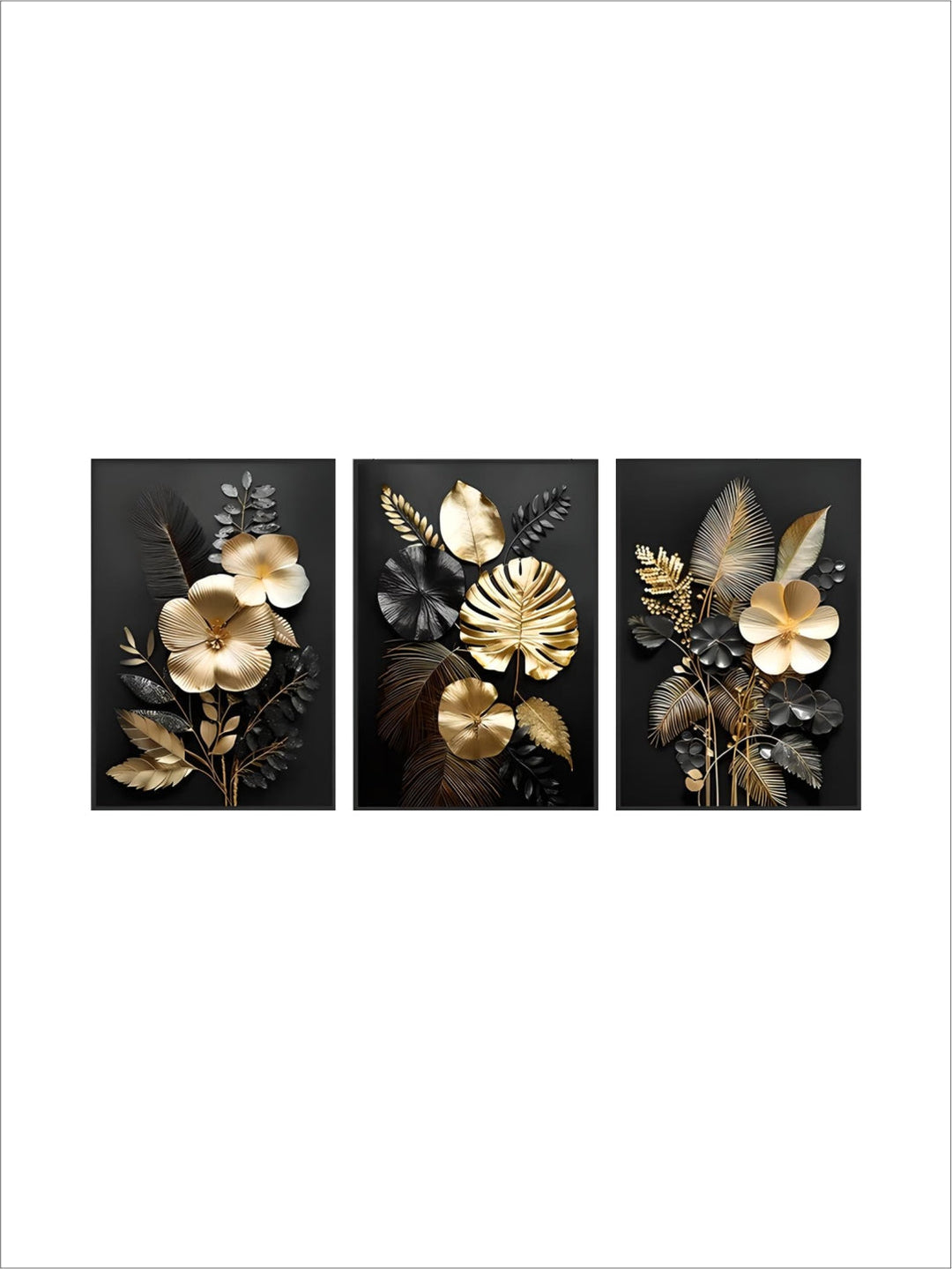 Black Golden Tropical Leaves Wall Art Fine Art Canvas Prints Modern Botanical Pictures For Luxury Living Room Dining Room Home Office Decor