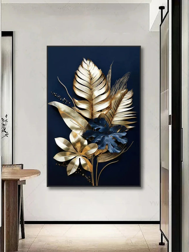 Black Golden Tropical Leaves Wall Art Fine Art Canvas Prints Modern Botanical Pictures For Luxury Living Room Dining Room Home Office Decor