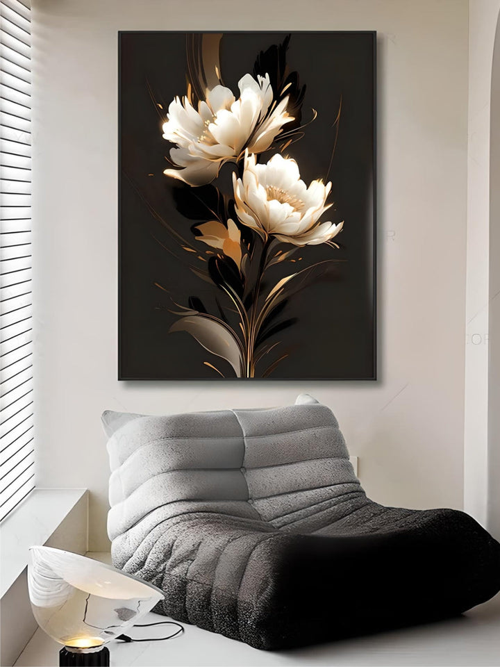 Black Golden Tropical Leaves Wall Art Fine Art Canvas Prints Modern Botanical Pictures For Luxury Living Room Dining Room Home Office Decor