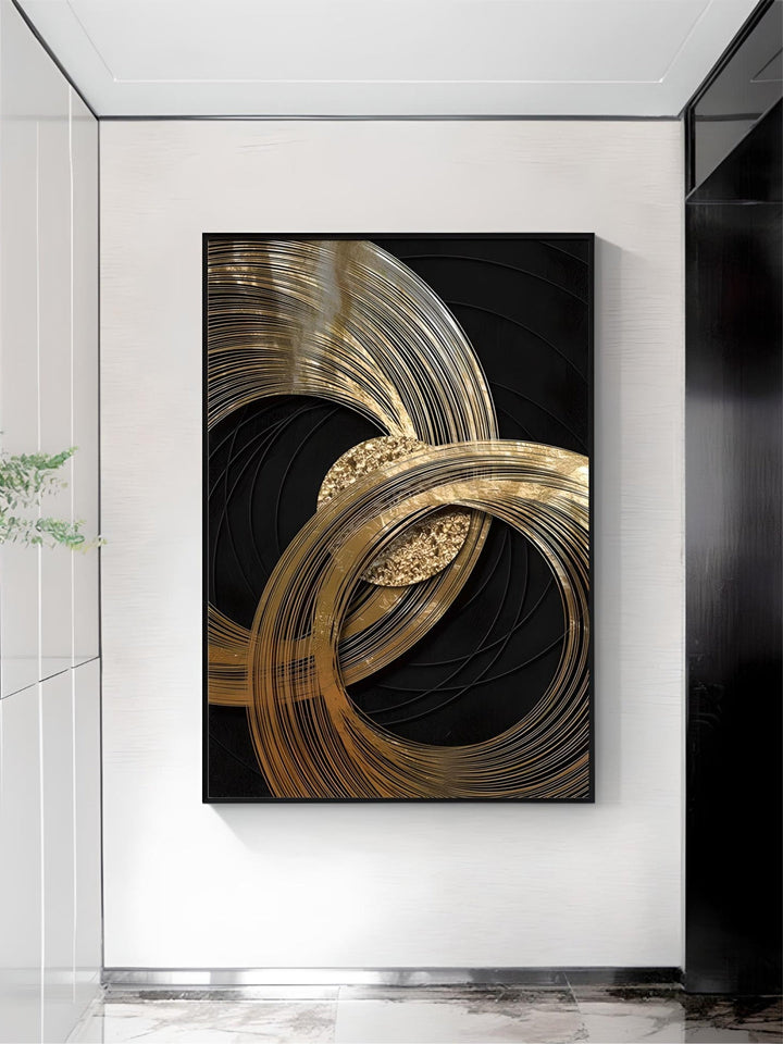 Abstract Black Golden Rings Wall Art Fine Art Canvas Prints Modern Aesthetics Pictures For Living Room Office Boutique Hotel Room Decor