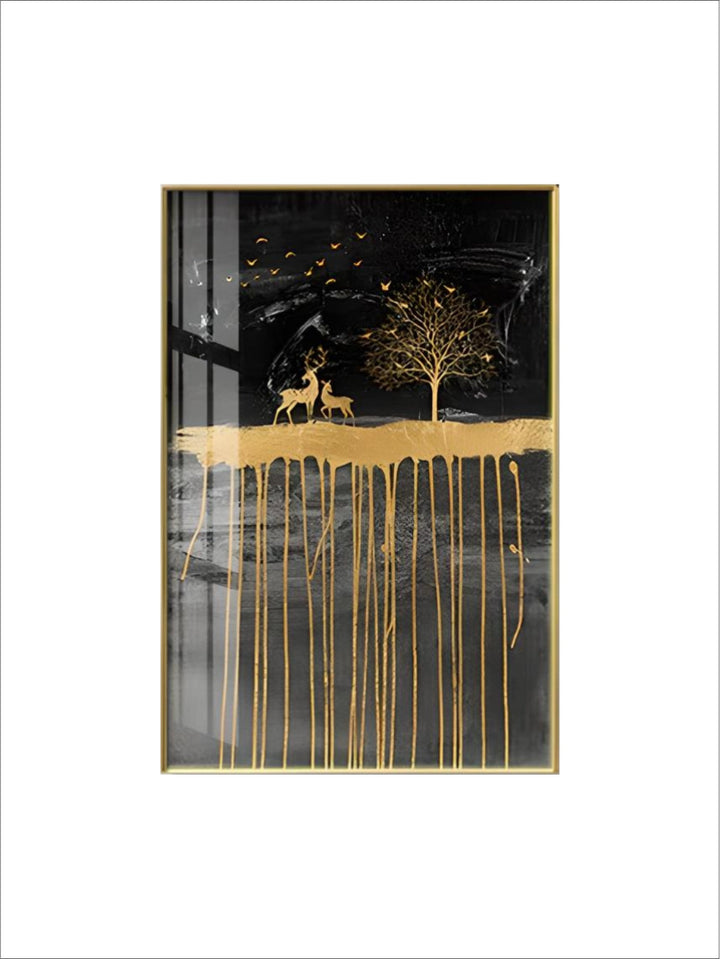 Black Golden Deer Auspicious Landscape Wall Art Fine Art Canvas Prints nordic Abstract Pictures For Luxury Living Room Home Office Decor