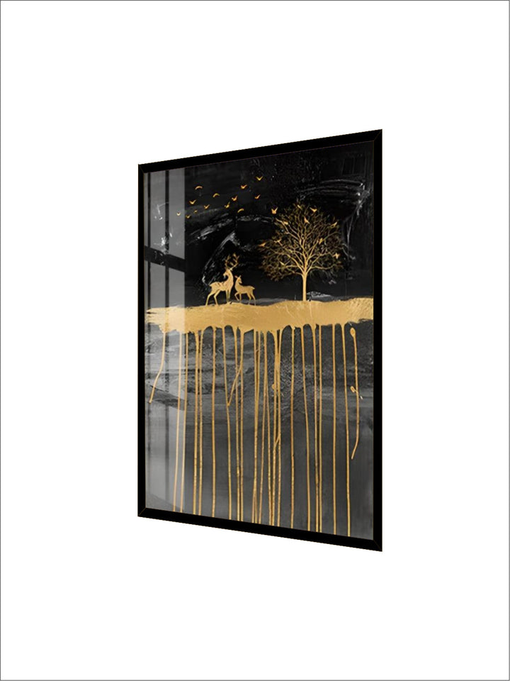 Black Golden Deer Auspicious Landscape Wall Art Fine Art Canvas Prints nordic Abstract Pictures For Luxury Living Room Home Office Decor
