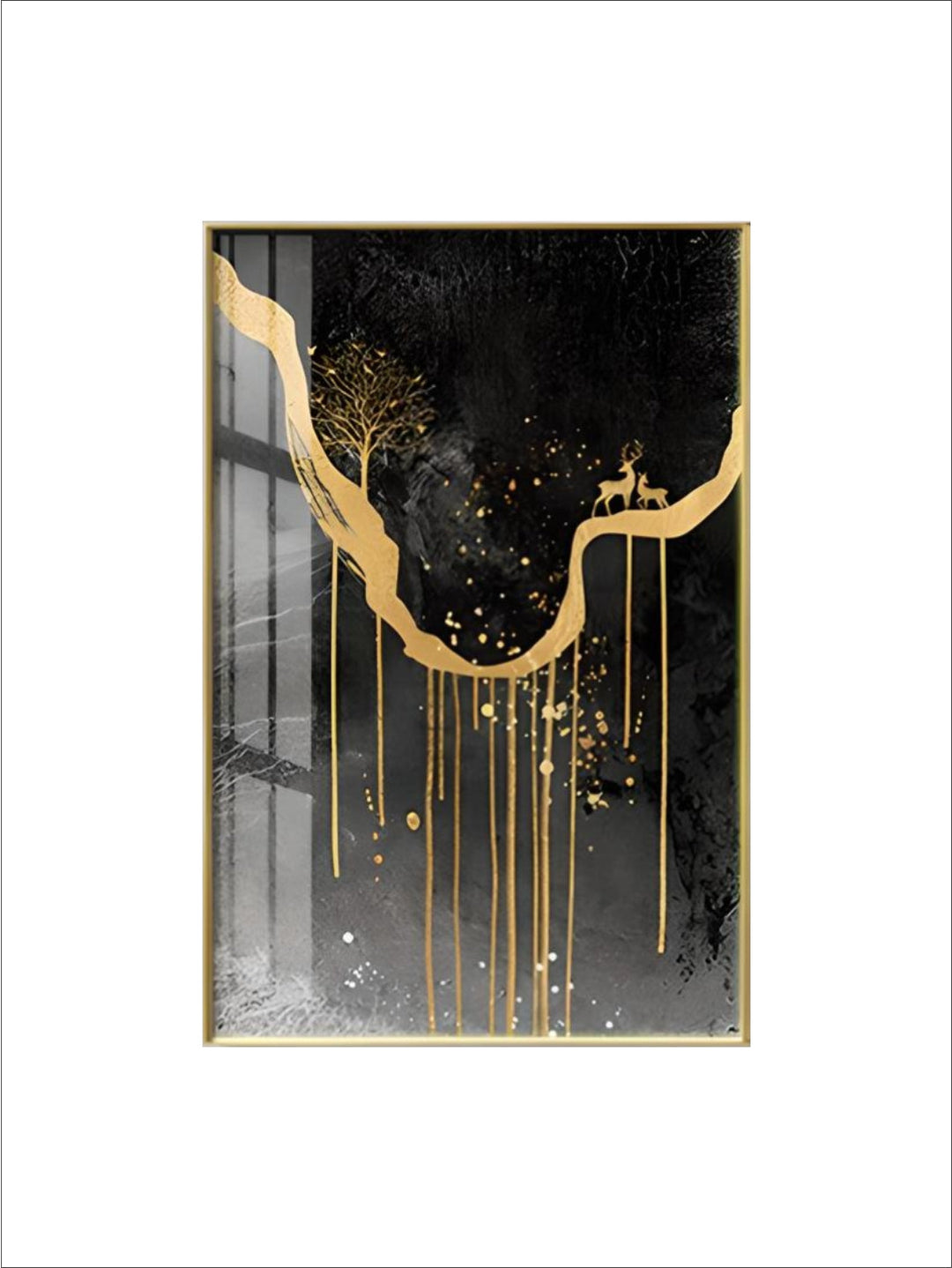 Black Golden Deer Auspicious Landscape Wall Art Fine Art Canvas Prints nordic Abstract Pictures For Luxury Living Room Home Office Decor
