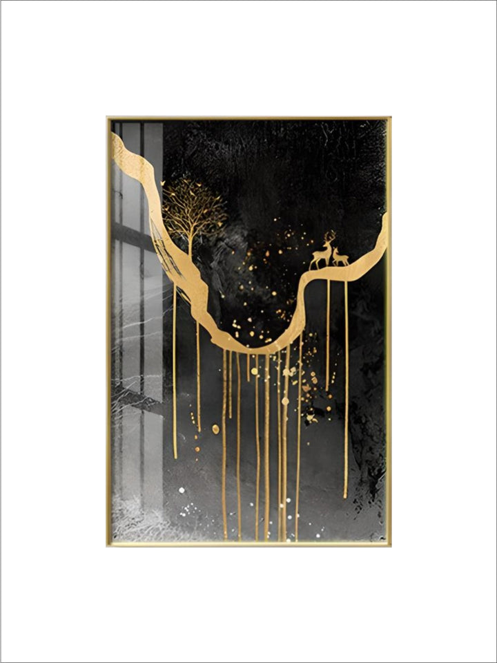 Black Golden Deer Auspicious Landscape Wall Art Fine Art Canvas Prints nordic Abstract Pictures For Luxury Living Room Home Office Decor