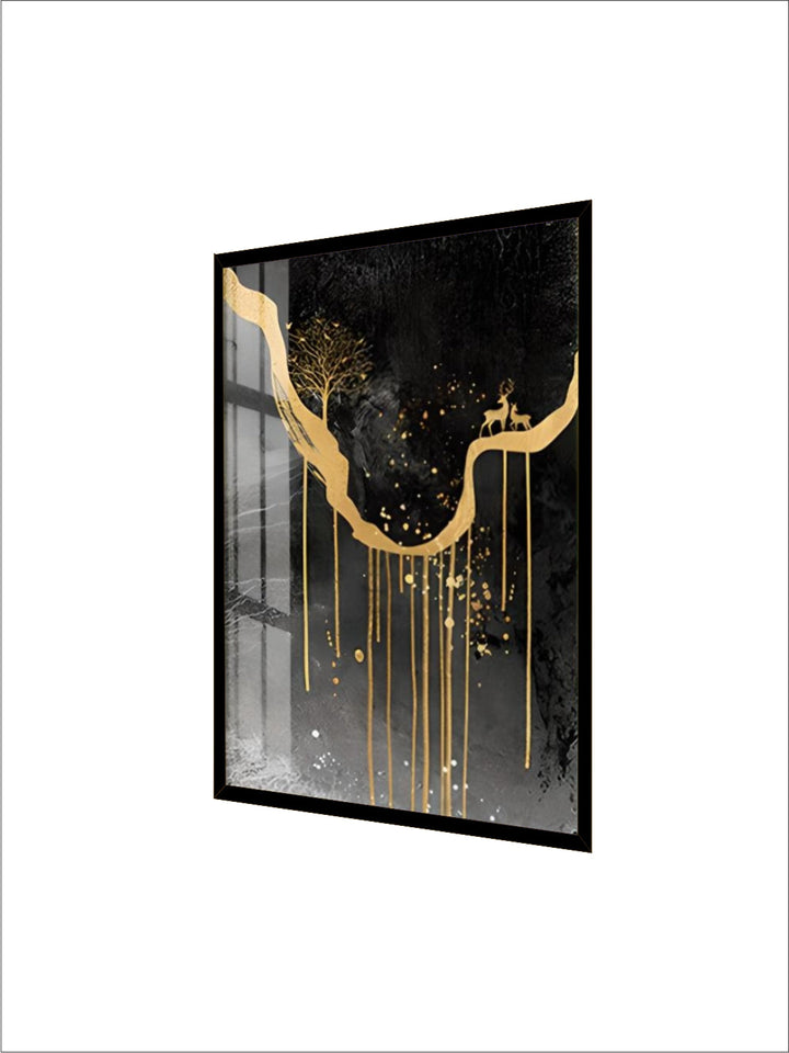 Black Golden Deer Auspicious Landscape Wall Art Fine Art Canvas Prints nordic Abstract Pictures For Luxury Living Room Home Office Decor