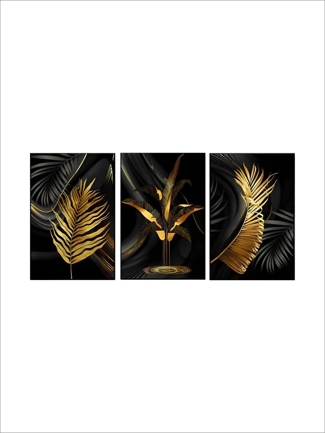 Exotic Tropical Botanical Black Golden Leaves Wall Art Fine Art Canvas Prints Pictures For Luxury Living Room Home Decor