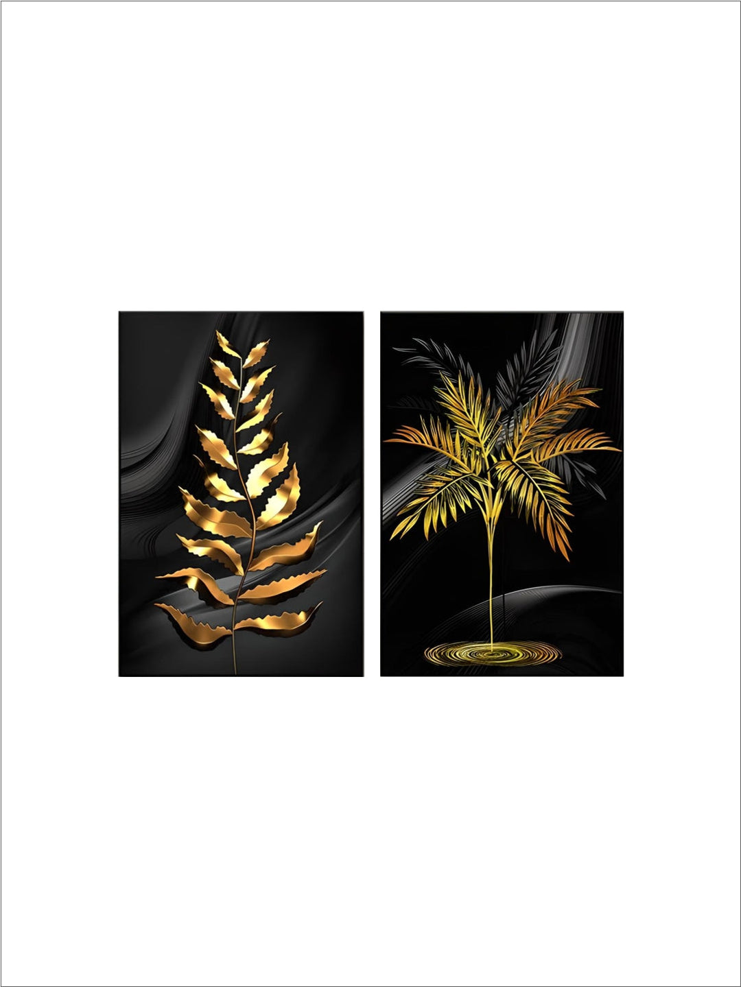 Exotic Tropical Botanical Black Golden Leaves Wall Art Fine Art Canvas Prints Pictures For Luxury Living Room Home Decor