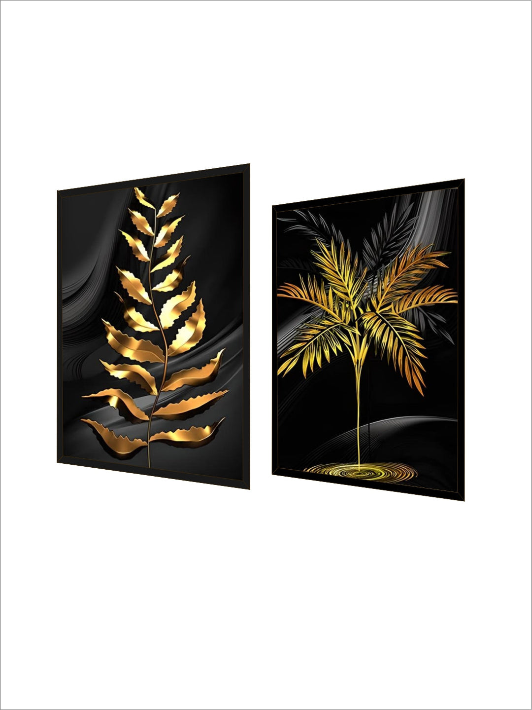 Exotic Tropical Botanical Black Golden Leaves Wall Art Fine Art Canvas Prints Pictures For Luxury Living Room Home Decor