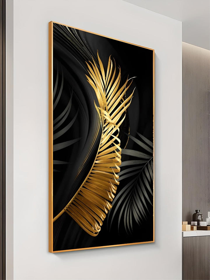Exotic Tropical Botanical Black Golden Leaves Wall Art Fine Art Canvas Prints Pictures For Luxury Living Room Home Decor