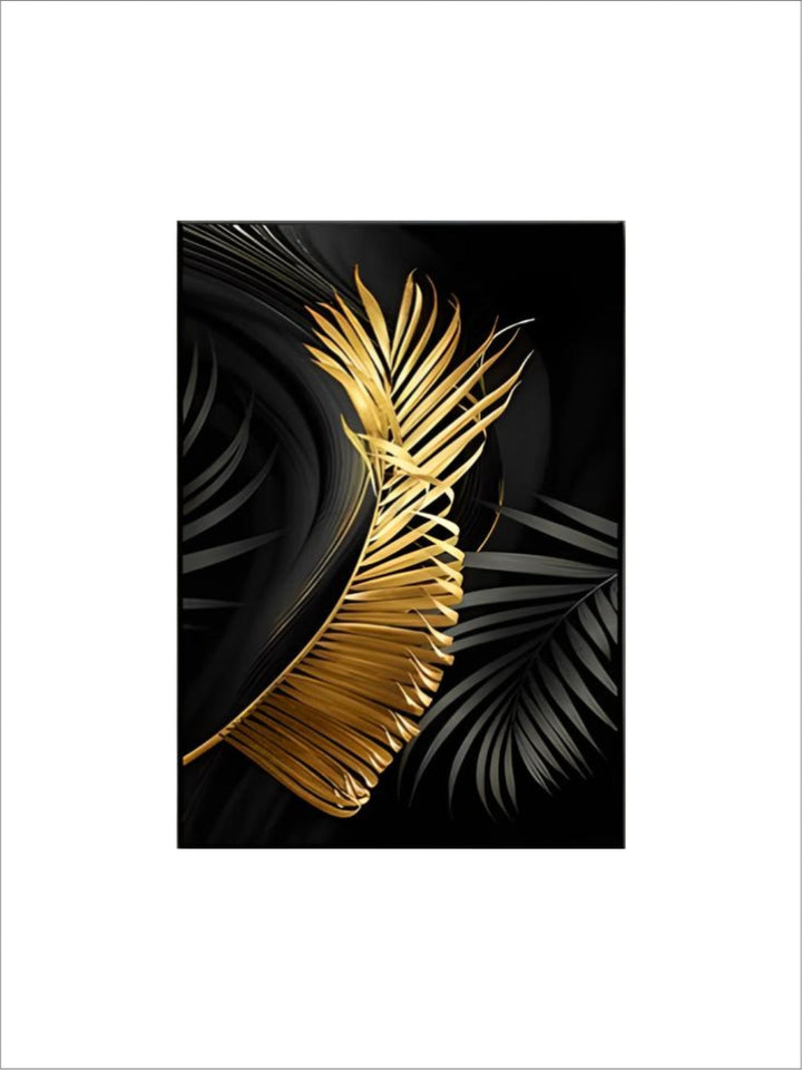 Exotic Tropical Botanical Black Golden Leaves Wall Art Fine Art Canvas Prints Pictures For Luxury Living Room Home Decor