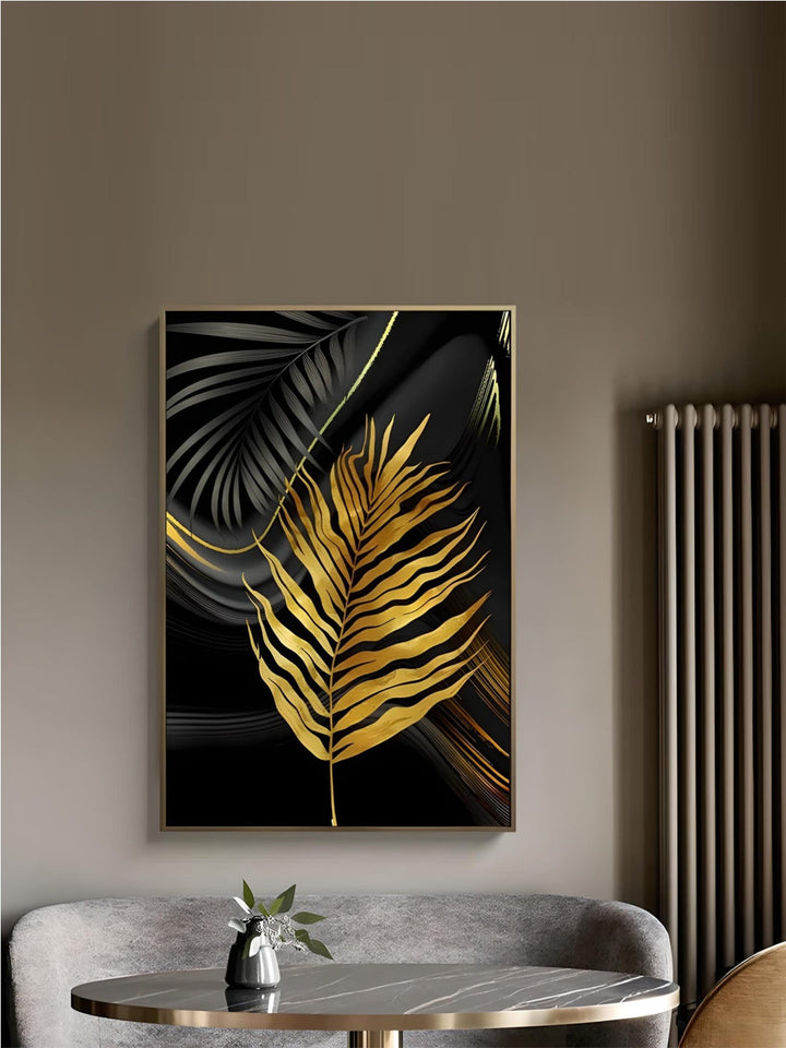 Exotic Tropical Botanical Black Golden Leaves Wall Art Fine Art Canvas Prints Pictures For Luxury Living Room Home Decor