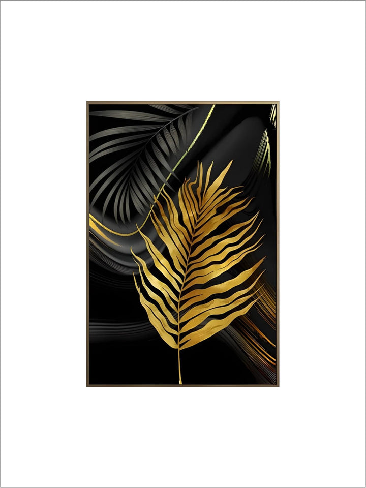 Exotic Tropical Botanical Black Golden Leaves Wall Art Fine Art Canvas Prints Pictures For Luxury Living Room Home Decor