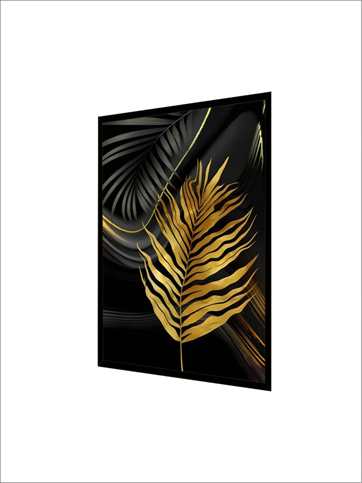 Exotic Tropical Botanical Black Golden Leaves Wall Art Fine Art Canvas Prints Pictures For Luxury Living Room Home Decor