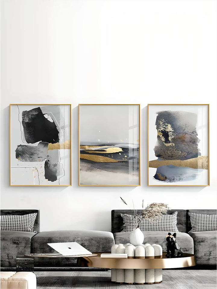 Black Gray Golden Minimalist Wall Art Fine Art Canvas Prints nordic Abstract Pictures For Luxury Living Room Kitchen Dining Room Entrance Hall Art Decor
