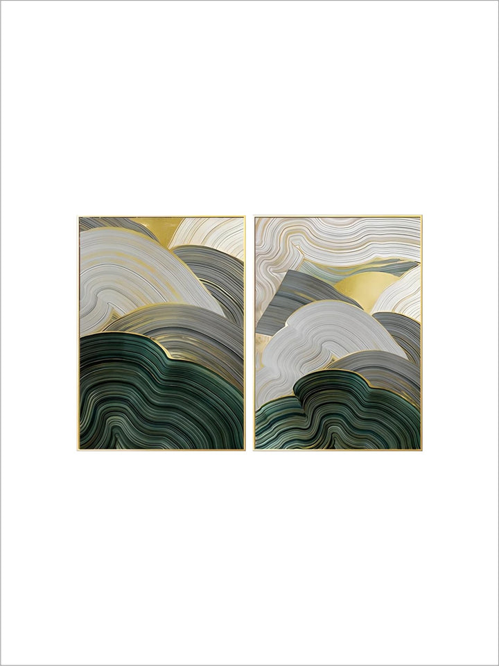 Green Beige Gray Flowing Swirls Abstract Wall Art Fine Art Canvas Prints Pictures For Modern Apartment Dining Room Living Room Art Decor