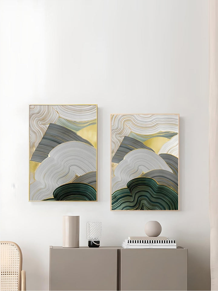 Green Beige Gray Flowing Swirls Abstract Wall Art Fine Art Canvas Prints Pictures For Modern Apartment Dining Room Living Room Art Decor