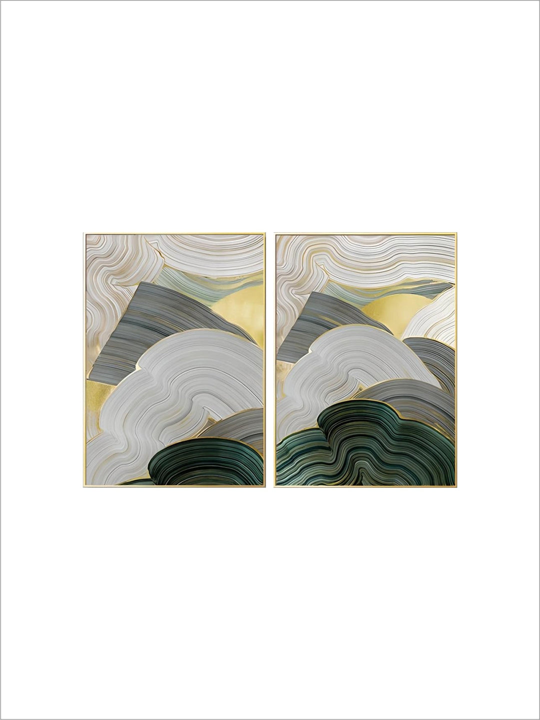 Green Beige Gray Flowing Swirls Abstract Wall Art Fine Art Canvas Prints Pictures For Modern Apartment Dining Room Living Room Art Decor