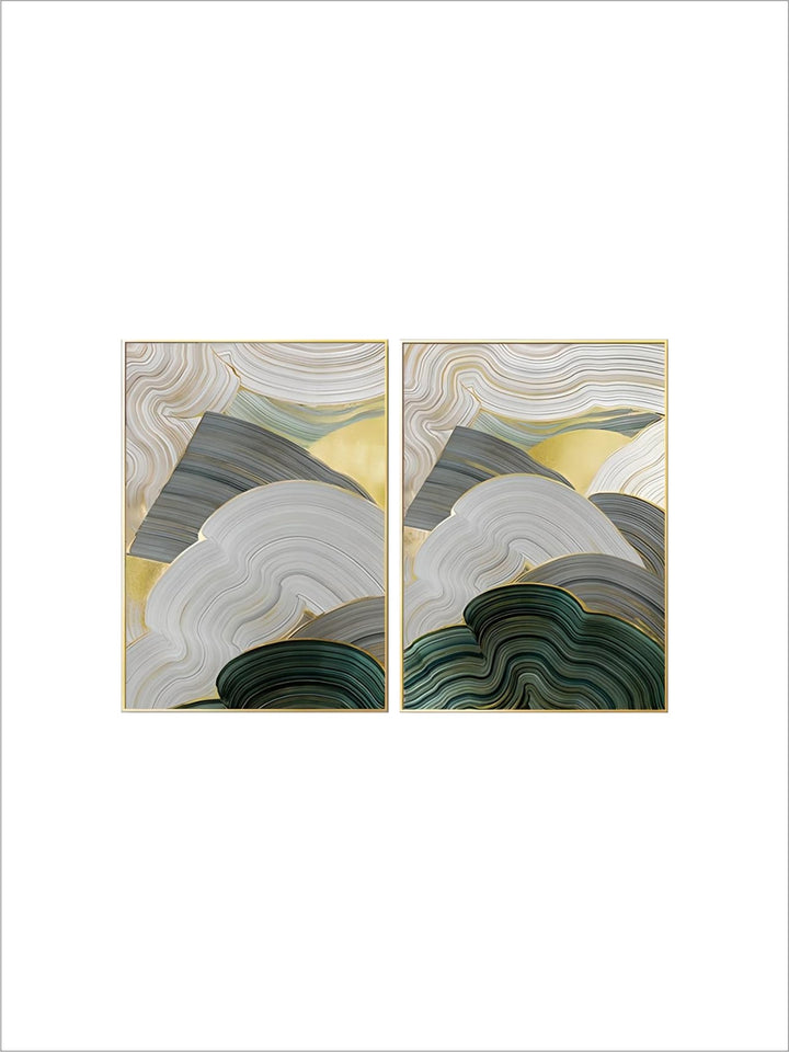 Green Beige Gray Flowing Swirls Abstract Wall Art Fine Art Canvas Prints Pictures For Modern Apartment Dining Room Living Room Art Decor