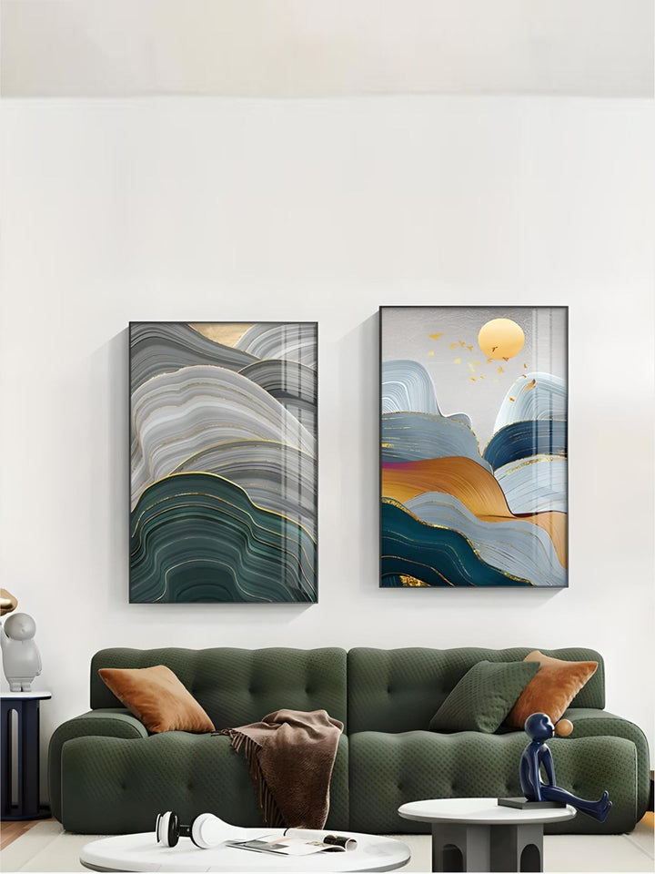 Flowing Green Golden Emerald Abstract Wall Art Fine Art Canvas Prints Pictures For Apartment Living Room Entrance Hall Modern Home Office Interior Decor