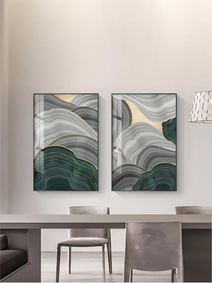 Flowing Green Golden Emerald Abstract Wall Art Fine Art Canvas Prints Pictures For Apartment Living Room Entrance Hall Modern Home Office Interior Decor