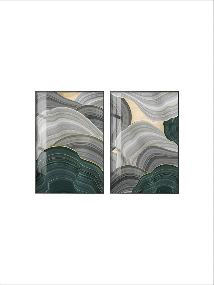 Flowing Green Golden Emerald Abstract Wall Art Fine Art Canvas Prints Pictures For Apartment Living Room Entrance Hall Modern Home Office Interior Decor