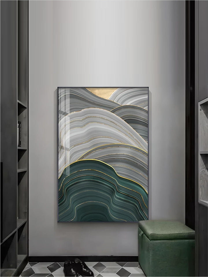 Flowing Green Golden Emerald Abstract Wall Art Fine Art Canvas Prints Pictures For Apartment Living Room Entrance Hall Modern Home Office Interior Decor