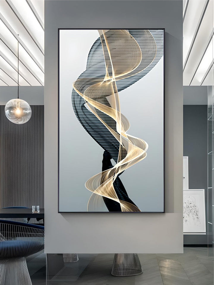 Modern Abstract Flowing Vibrations Wall Art Fine Art Canvas Prints Yellow Black Gray Silk Vape Pictures For Living Room Home Office Interiors