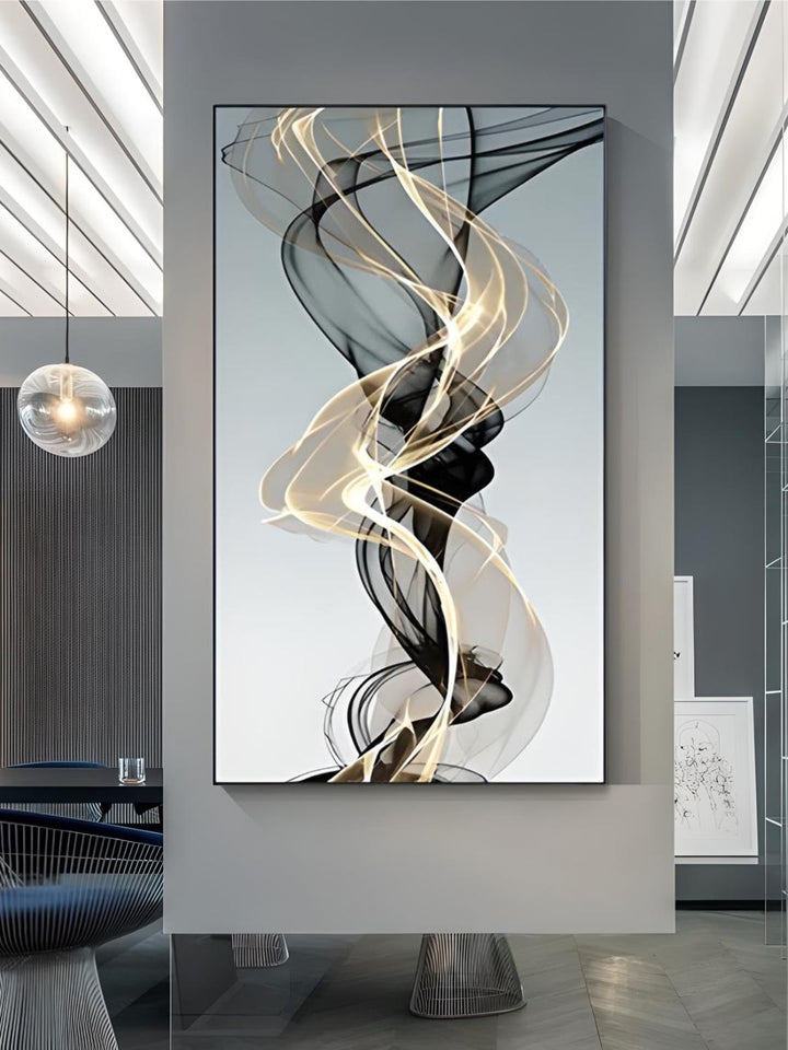 Modern Abstract Flowing Vibrations Wall Art Fine Art Canvas Prints Yellow Black Gray Silk Vape Pictures For Living Room Home Office Interiors