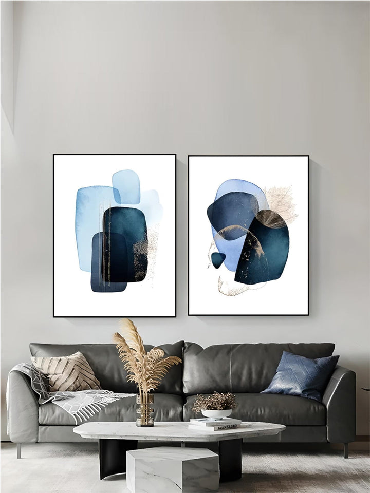 Set of 3Pcs Minimalist Blue Abstract nordic Wall Art Fine Art Canvas Prints Pictures For Modern Living Room Bedroom Art Decor