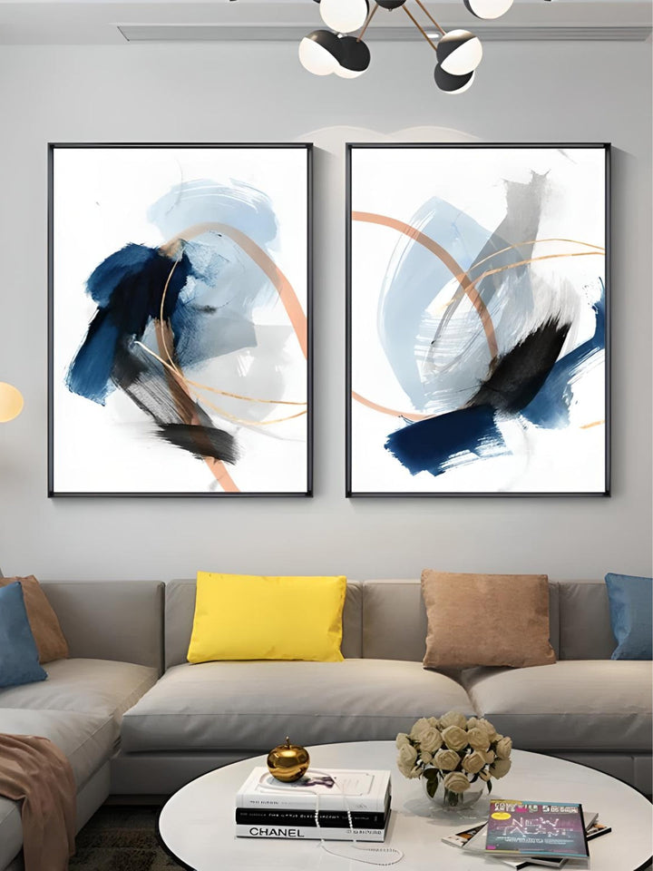 Modern Abstract Broad Stroke Wall Art Fine Art Canvas Prints Blue Beige With Hints Of Orange Golden nordic Pictures For Living Room Decor